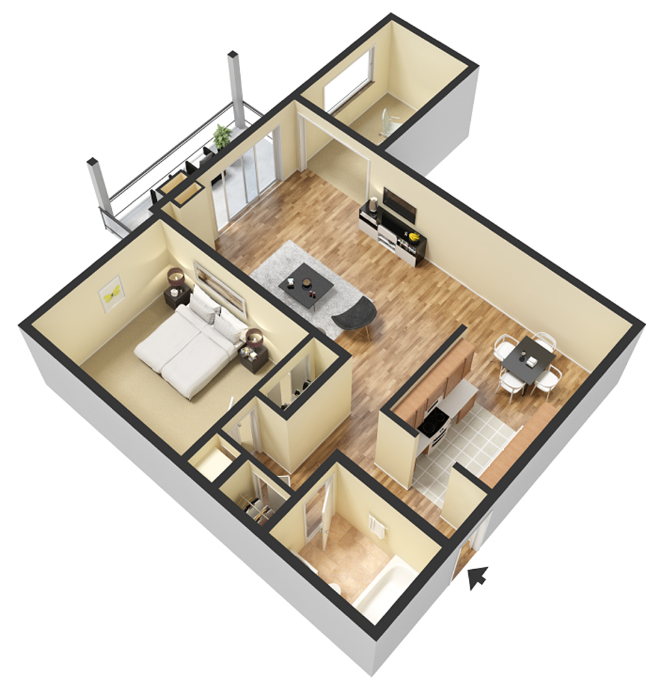 Floor plan for 1 bed, 1 bath, 780 sqft